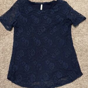 Leo & Nicole Navy Lace Top